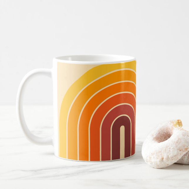 70s Retro Vintage Style Geometric Design Coffee Mug (With Donut)