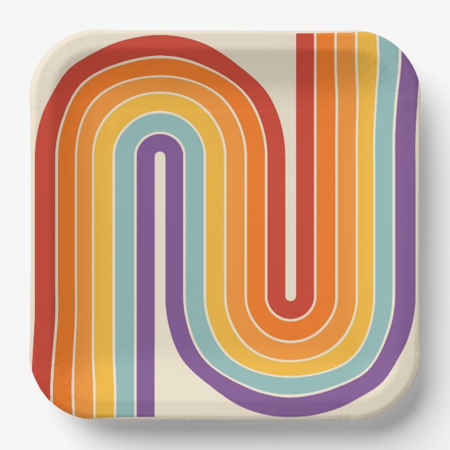 70s Retro Vintage Style Geometric Design Paper Plate (Front)