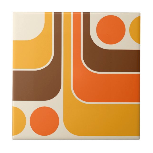 70s Retro Vintage Style Geometric Pattern Ceramic Tile (Front)