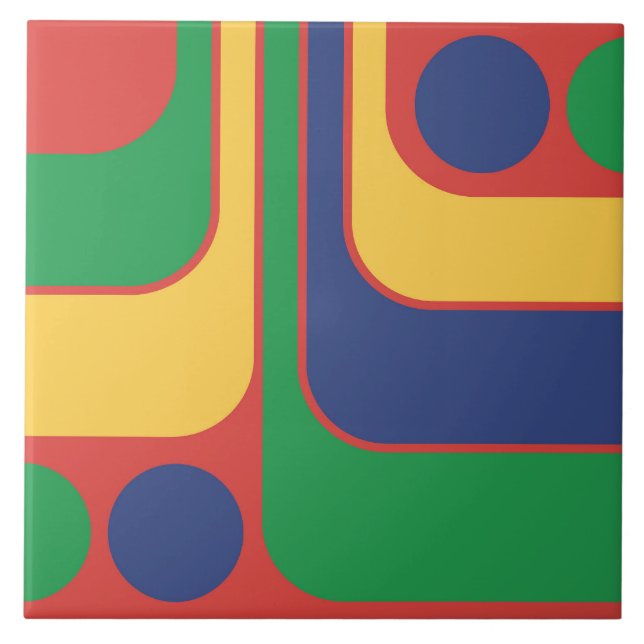 70s Retro Vintage Style Geometric Pattern Ceramic Tile (Front)