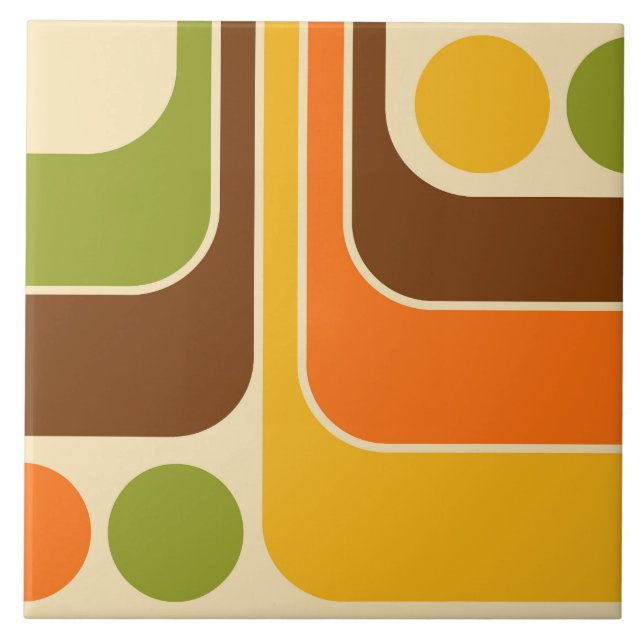 70s Retro Vintage Style Geometric Pattern Ceramic Tile (Front)