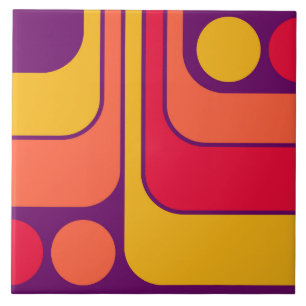 70s Retro Vintage Style Geometric Pattern Ceramic Tile