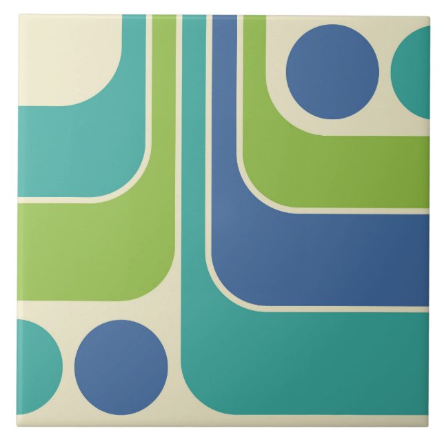 70s Retro Vintage Style Geometric Pattern Ceramic Tile (Front)