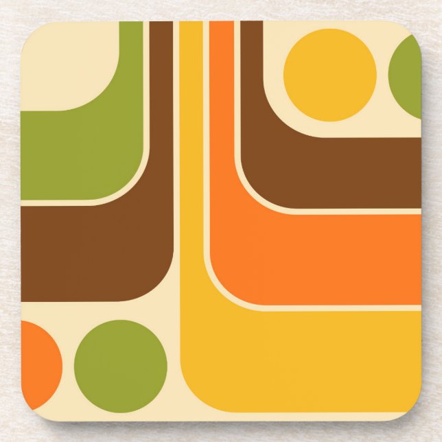 70s Retro Vintage Style Geometric Pattern Coaster (Front)