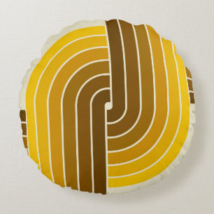 70s Retro Vintage Style Geometric Pattern Round Cushion
