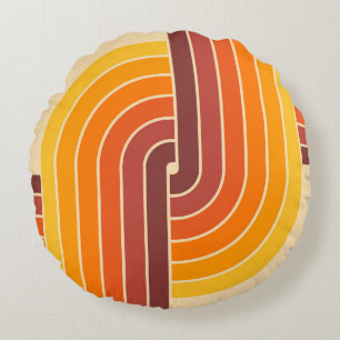 70s Retro Vintage Style Geometric Pattern Round Cushion