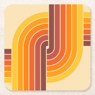 70s Retro Vintage Style Geometric Pattern Square Paper Coaster