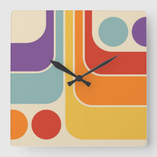 70s Retro Vintage Style Geometric Pattern Square Wall Clock