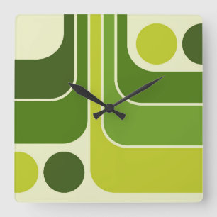 70s Retro Vintage Style Geometric Pattern Square Wall Clock