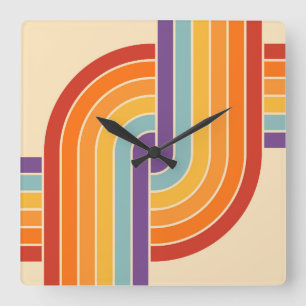 70s Retro Vintage Style Geometric Pattern Square Wall Clock
