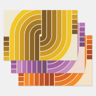 70s Retro Vintage Style Geometric Pattern Wrapping Paper Sheet