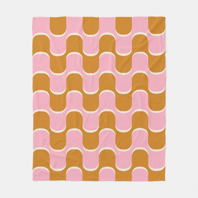 70s retro vintage wavy pattern in gold and pinkwav fleece blanket (Front)