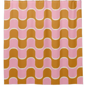 70s retro vintage wavy pattern in gold and pinkwav shower curtain