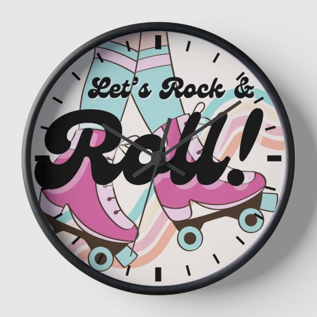 70s Rock and ROLL Roller Skating Decor Retro Room Clock (Front)