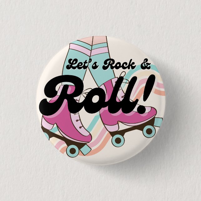 70s Rock and ROLL Roller Skating Party Favours 3 Cm Round Badge (Front)