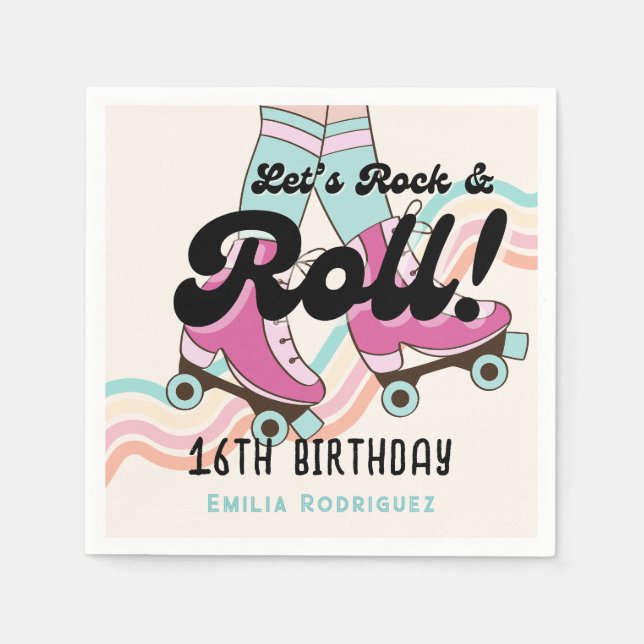 70s Rock and ROLL Roller Skating Party Favours Napkin (Front)