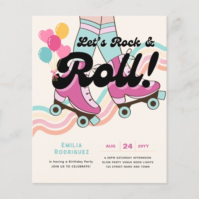 70s Rock and ROLL Roller Skating Party Retro Girls Flyer (Front)
