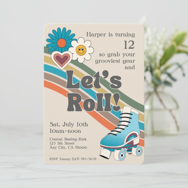 70's Roller Skating Birthday Party Invitation (Standing Front)
