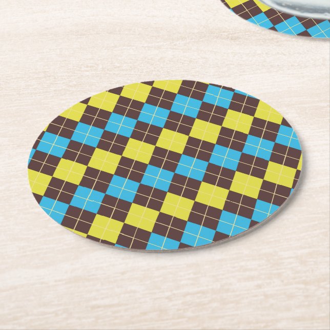 70s Scottish Tartan-Pattern Round Paper Coaster (Angled)