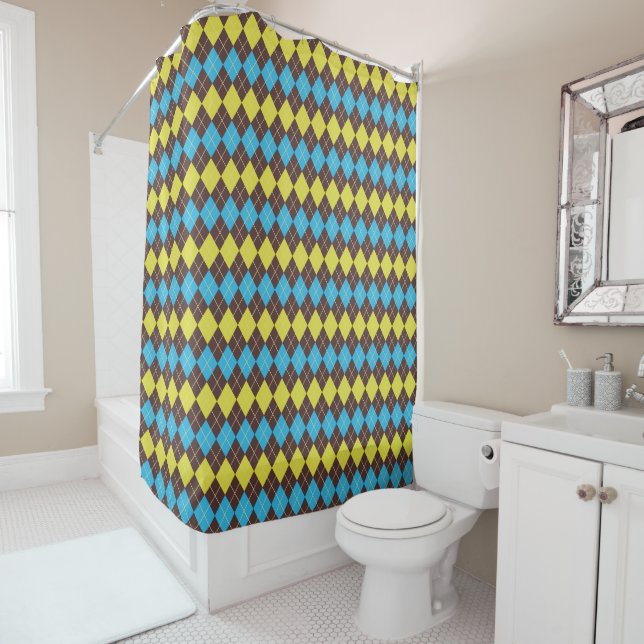 70s Scottish Tartan-Pattern Shower Curtain (In Situ)