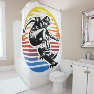 70's Skateboarder Colourful Sun Circle Shower Curtain