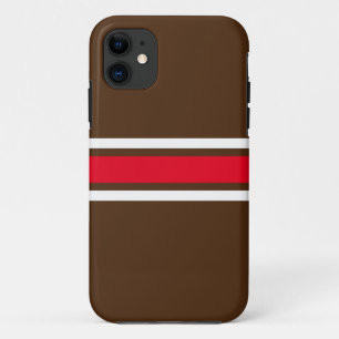 70s Sporty White Red Racing Stripes On Bold Brown iPhone 11 Case