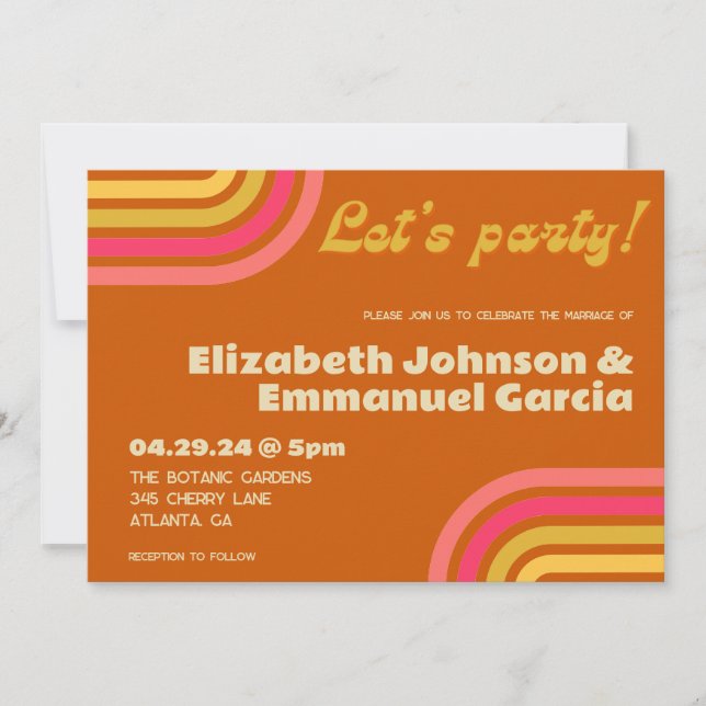 70s Style Burnt Orange Retro Budget Wedding Invitation (Front)