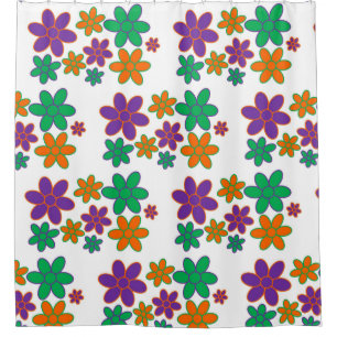 70s Style Flowers on Shower Curtain