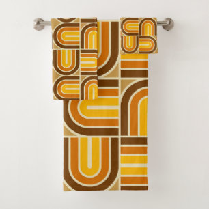 70s Style Geometric Arch Pattern Bath Towel Set
