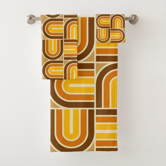 70s Style Geometric Arch Pattern Bath Towel Set (Insitu)