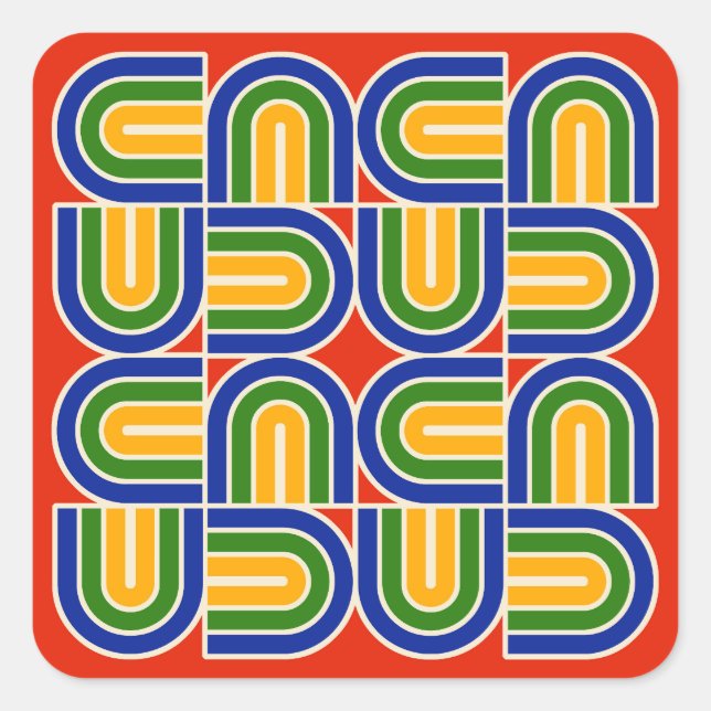 70s Style Geometric Arch Pattern Square Sticker (Front)