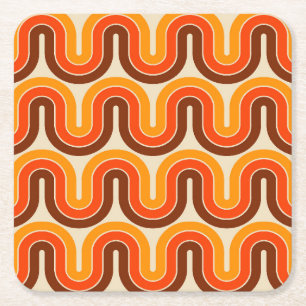 70s Style Geometric Design Square Paper Coaster