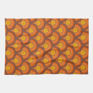 70s style geometric ring pattern tea towel