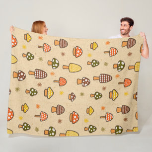 70s Style Retro Mushrooms Fleece Blanket