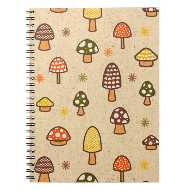 70s Style Retro Mushrooms Spiral Notebook (Front)
