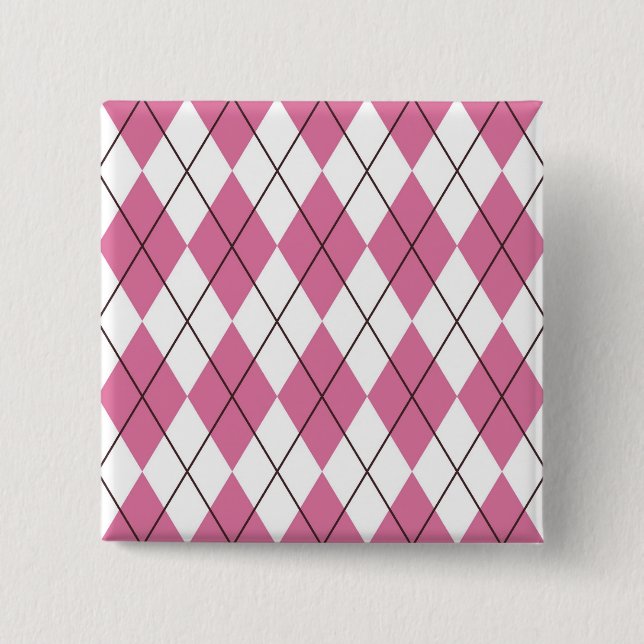 70s Tartan-Pattern Pinky 15 Cm Square Badge (Front)