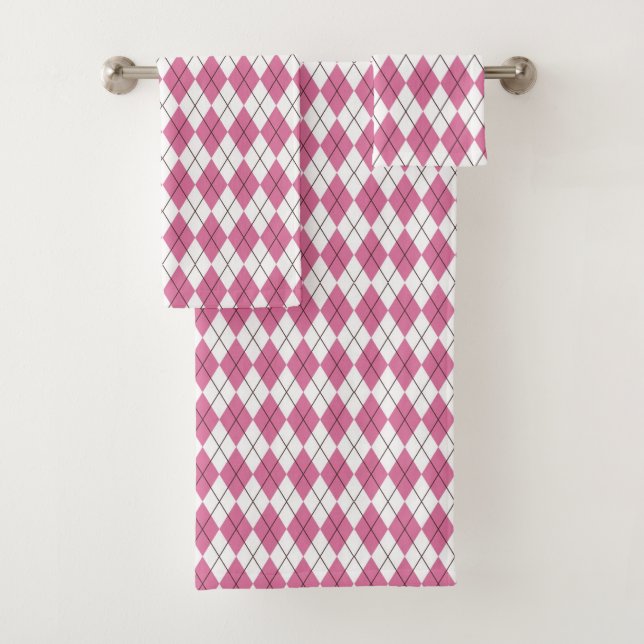 70s Tartan-Pattern Pinky Bath Towel Set (Insitu)