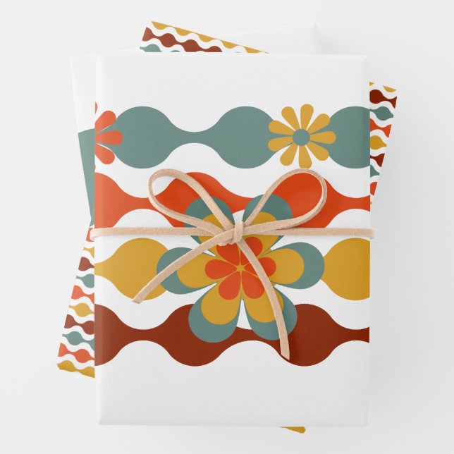 70's Theme Colours Pattern Flowers Wrapping Paper  (In situ)