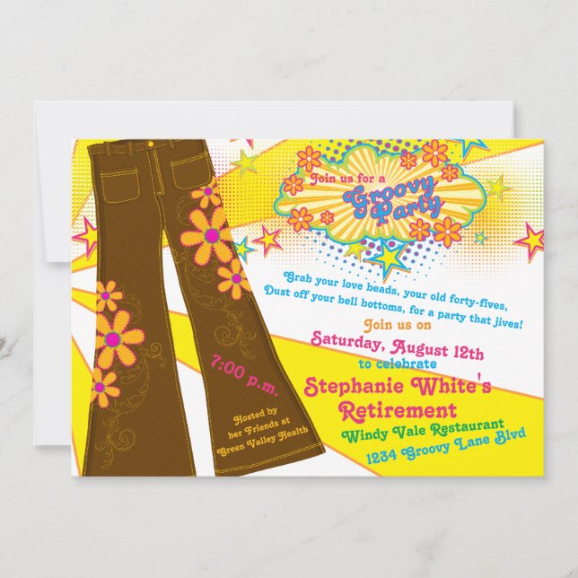 70s Theme Groovy Bell Bottoms Retirement Party Invitation (Front)