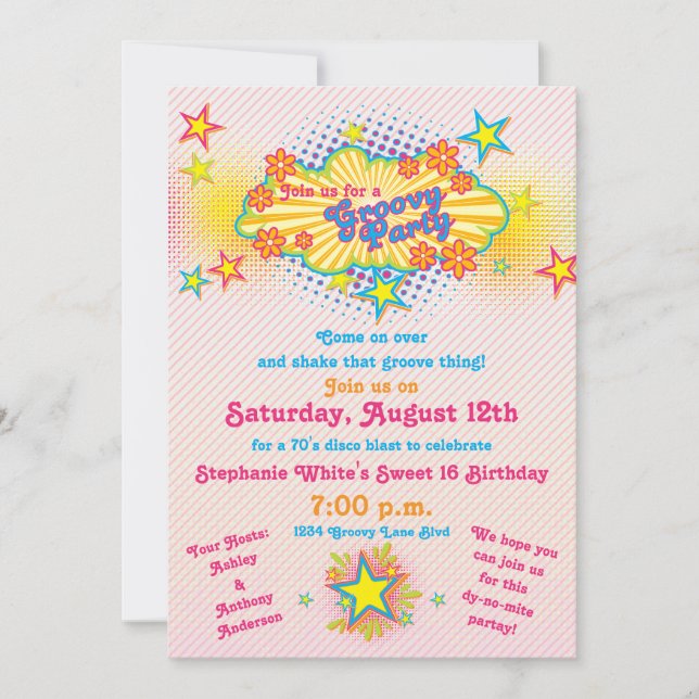 70s Theme Groovy Disco Sweet 16 Birthday Party Invitation (Front)