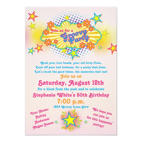 70s Theme Groovy Flower Power 50th Birthday Party Card