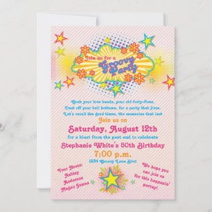 70s Theme Groovy Flower Power 50th Birthday Party Invitation