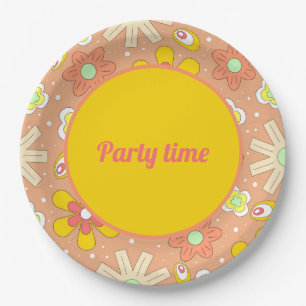 70's Vibes Peach Colour Summer Pattern Paper Plate