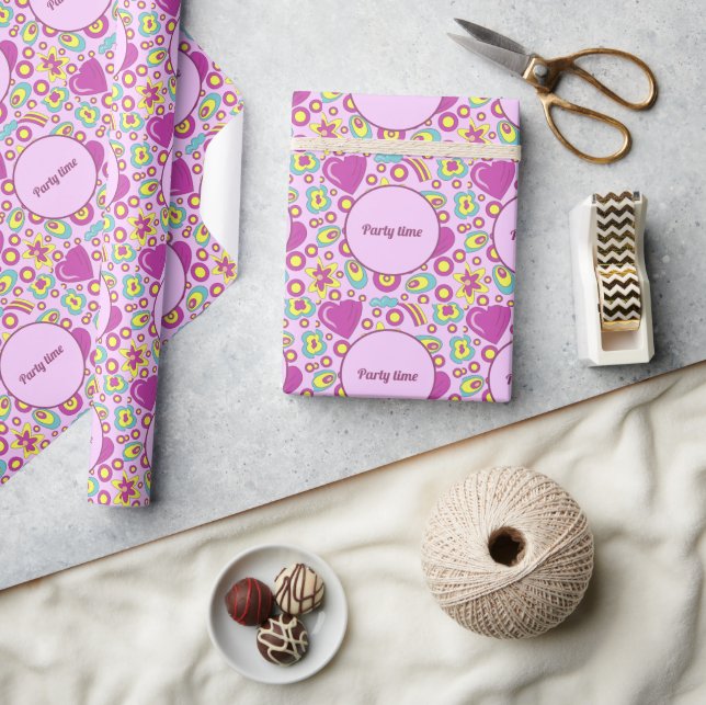 70's Vibes Purple Colour Summer Pattern  Wrapping Paper (Crafts)