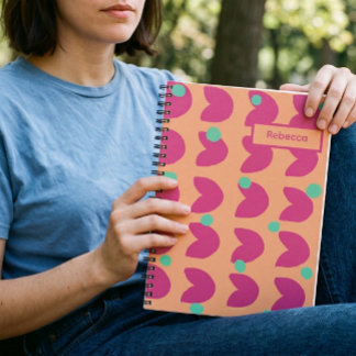 70s Vibrant Pink Tulip with Green Dots in Orange Notebook
