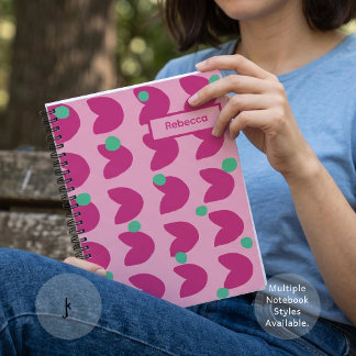 70s Vibrant Pink Tulip with Green Dots in Pink Notebook