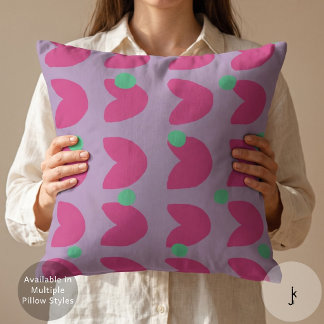 70s Vibrant Pink Tulip with Green Dots in Purple Cushion