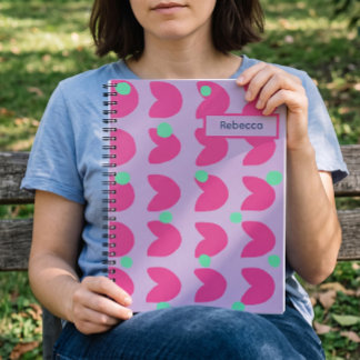 70s Vibrant Pink Tulip with Green Dots in Purple Notebook