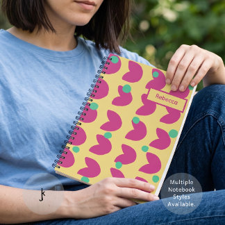 70s Vibrant Pink Tulip with Green Dots in Yellow Notebook