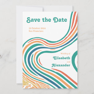 70's vintage groovy waves, save the date invitation